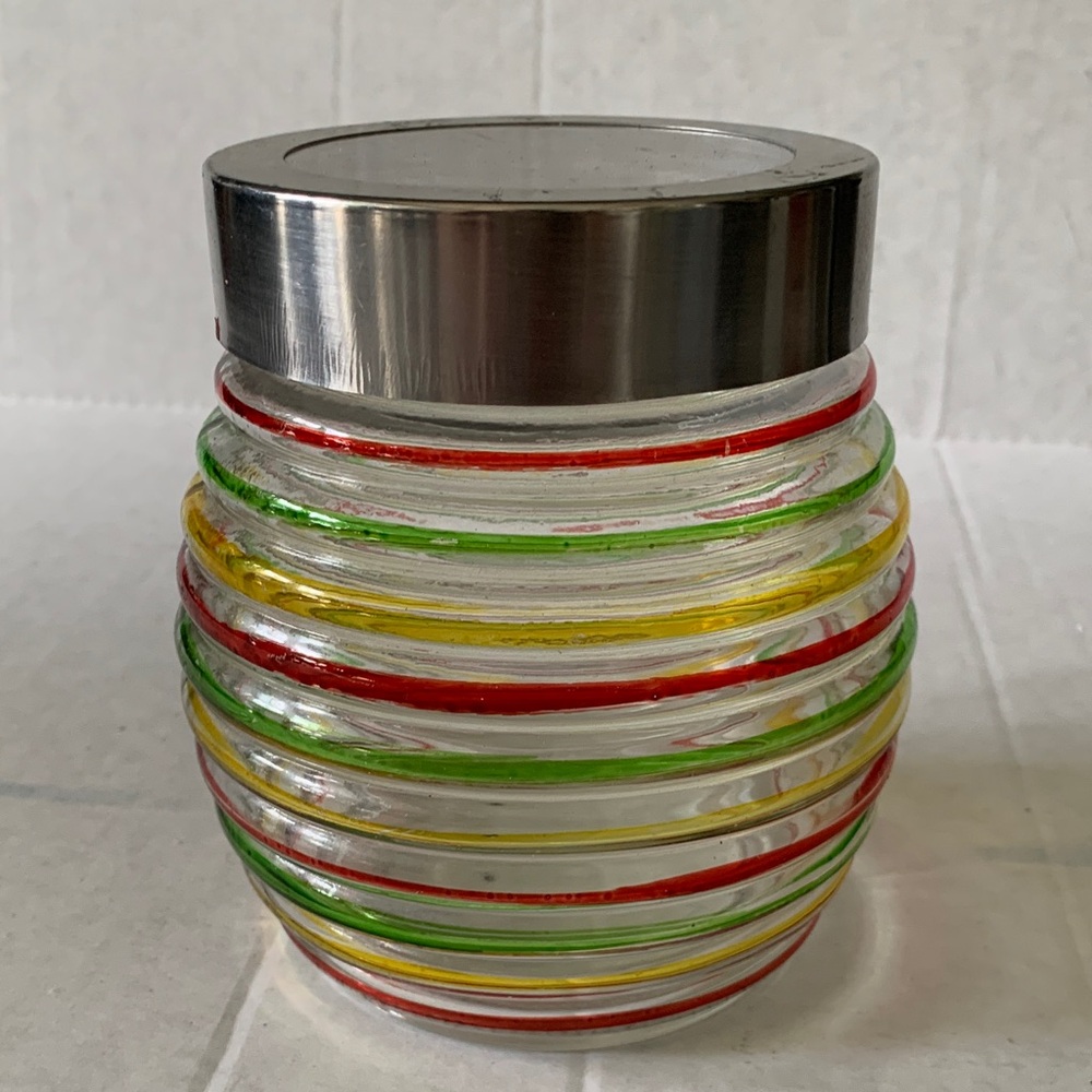 Colorful Striped Glass Jar with Silver Lid